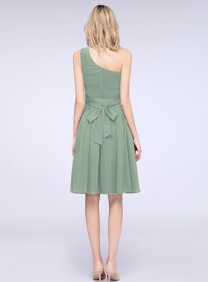 A-line One Shoulder Ruffle Chiffon Knee-Length Dress-koscy