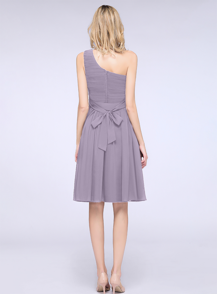 A-line One Shoulder Ruffle Chiffon Knee-Length Dress-koscy