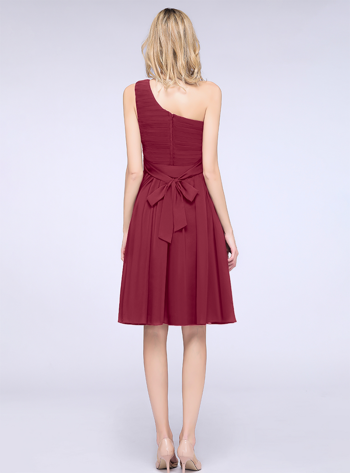 A-line One Shoulder Ruffle Chiffon Knee-Length Dress-koscy