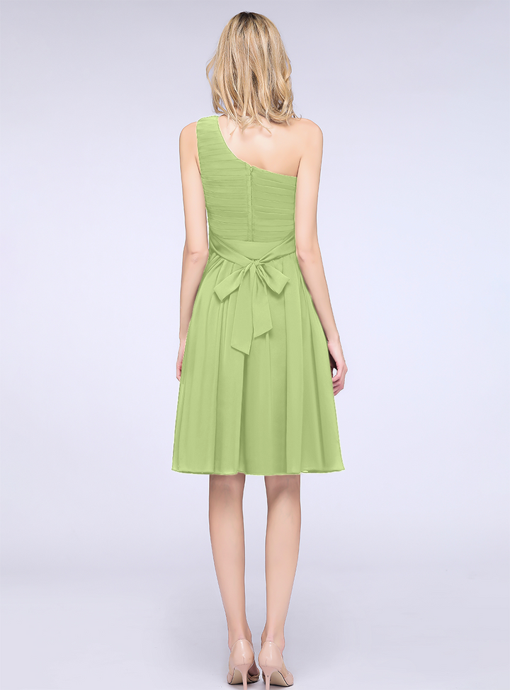 A-line One Shoulder Ruffle Chiffon Knee-Length Dress-koscy