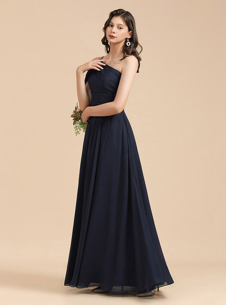 A-Line One Shoulder Sleeveless Floor-Length Dress-koscy