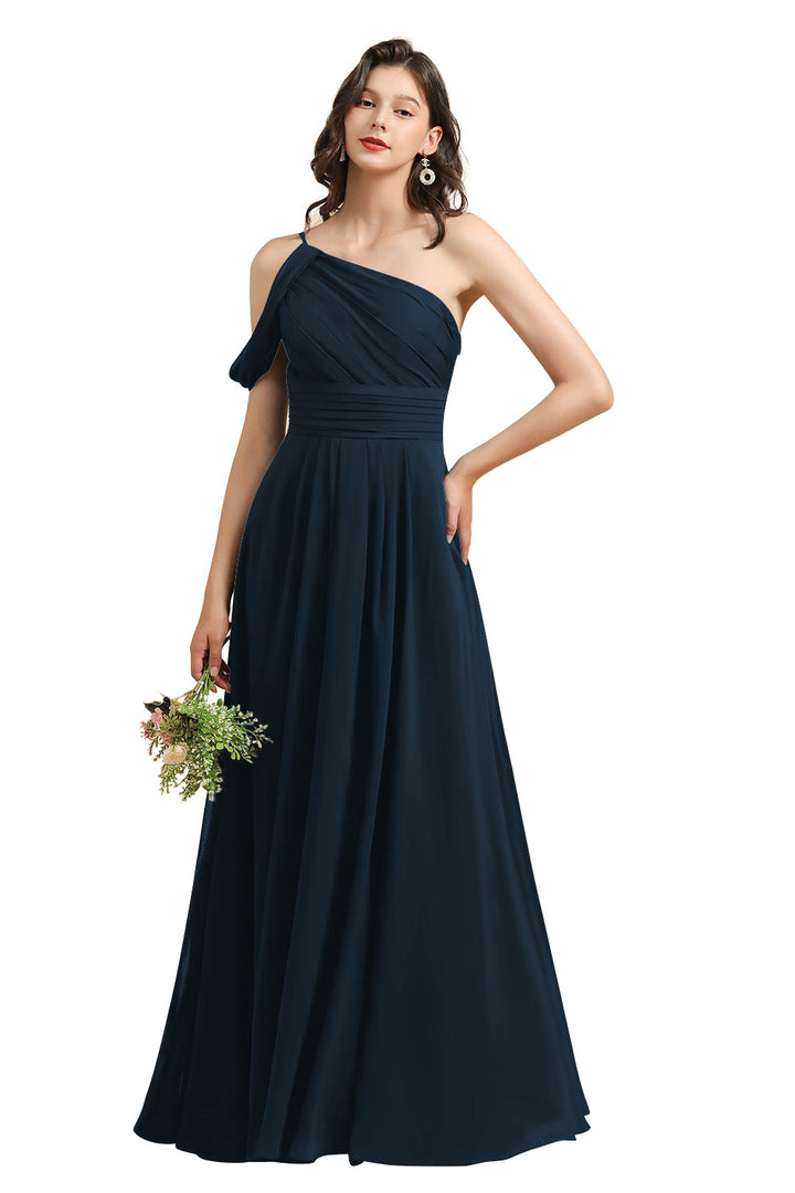 A-Line One Shoulder Sleeveless Floor-Length Dress-koscy