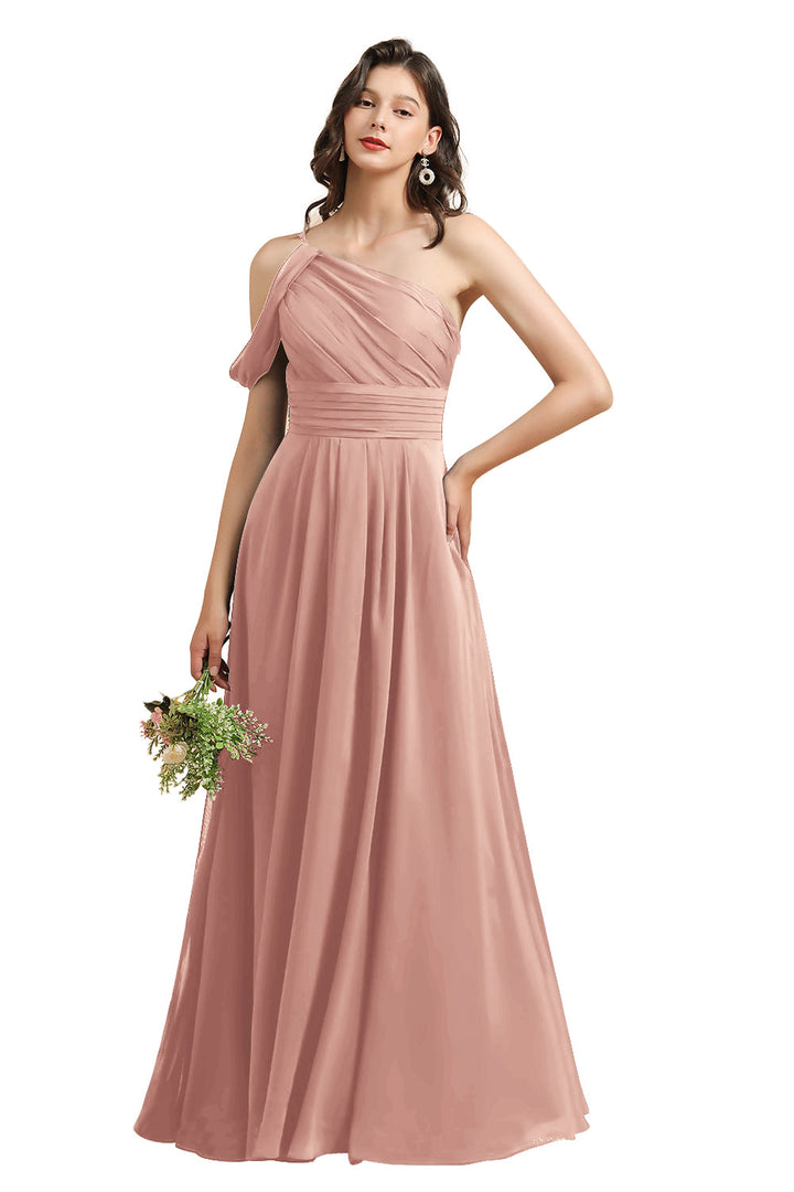 A-Line One Shoulder Sleeveless Floor-Length Dress-koscy