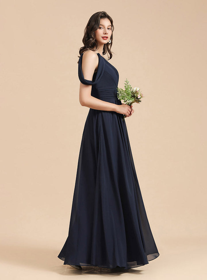 A-Line One Shoulder Sleeveless Floor-Length Dress-koscy