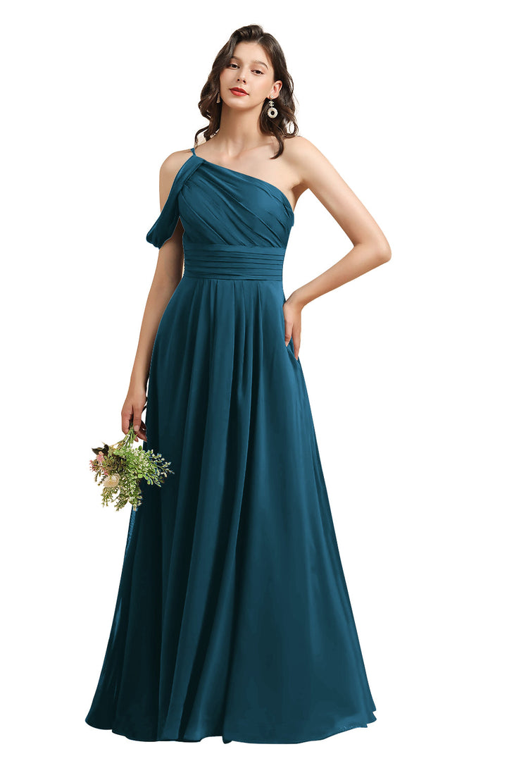 A-Line One Shoulder Sleeveless Floor-Length Dress-koscy