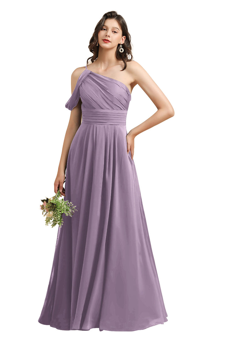 A-Line One Shoulder Sleeveless Floor-Length Dress-koscy