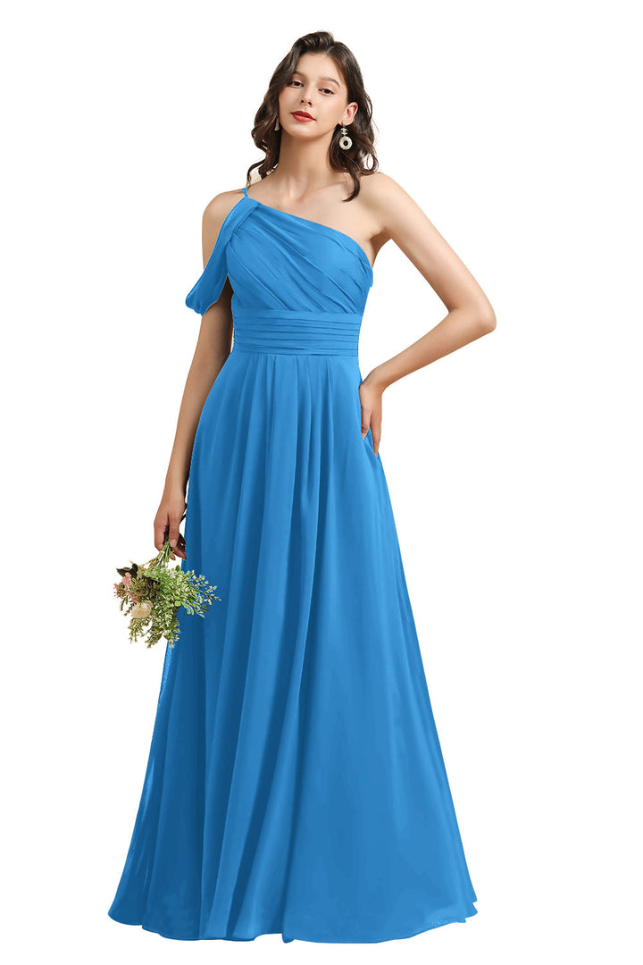 A-Line One Shoulder Sleeveless Floor-Length Dress-koscy