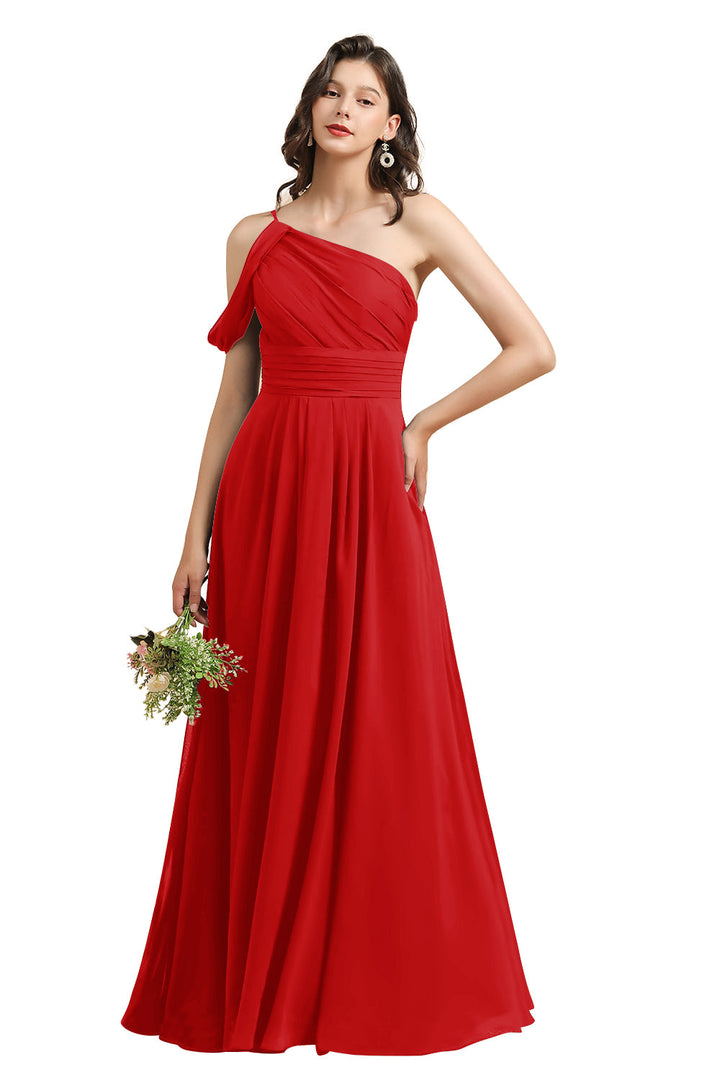 A-Line One Shoulder Sleeveless Floor-Length Dress-koscy