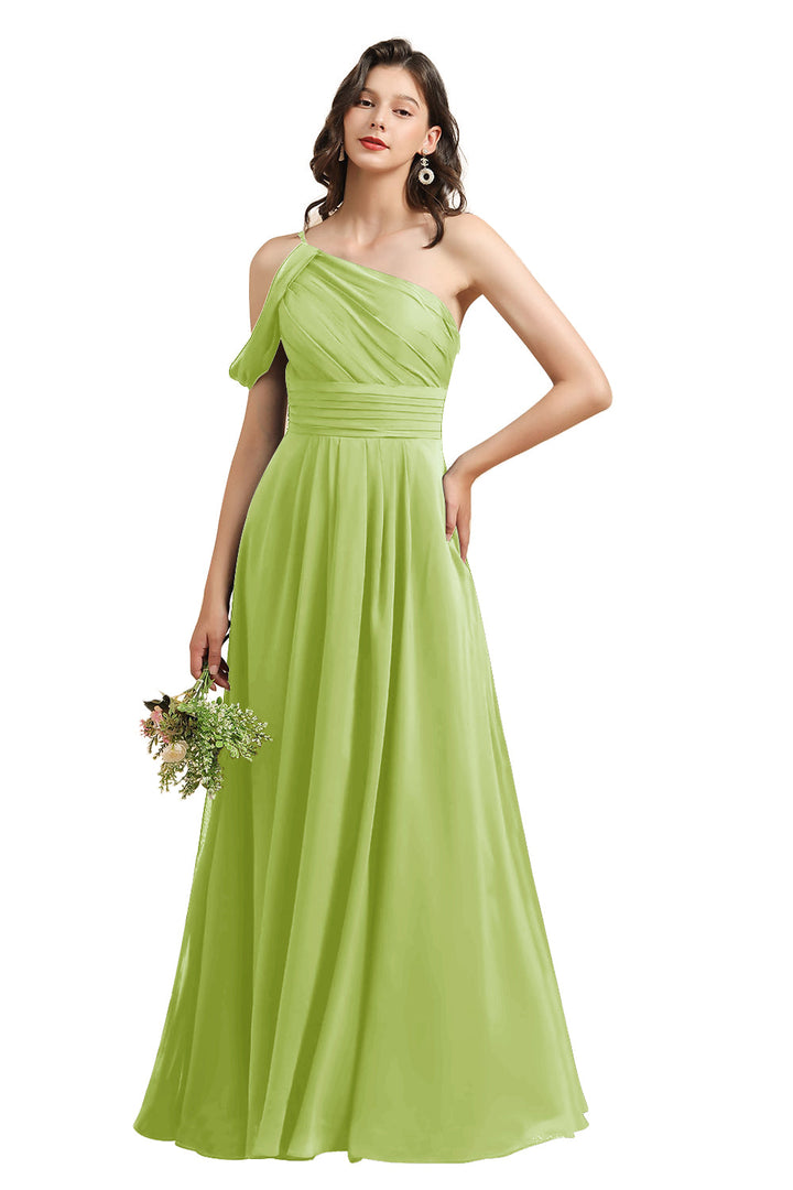 A-Line One Shoulder Sleeveless Floor-Length Dress-koscy