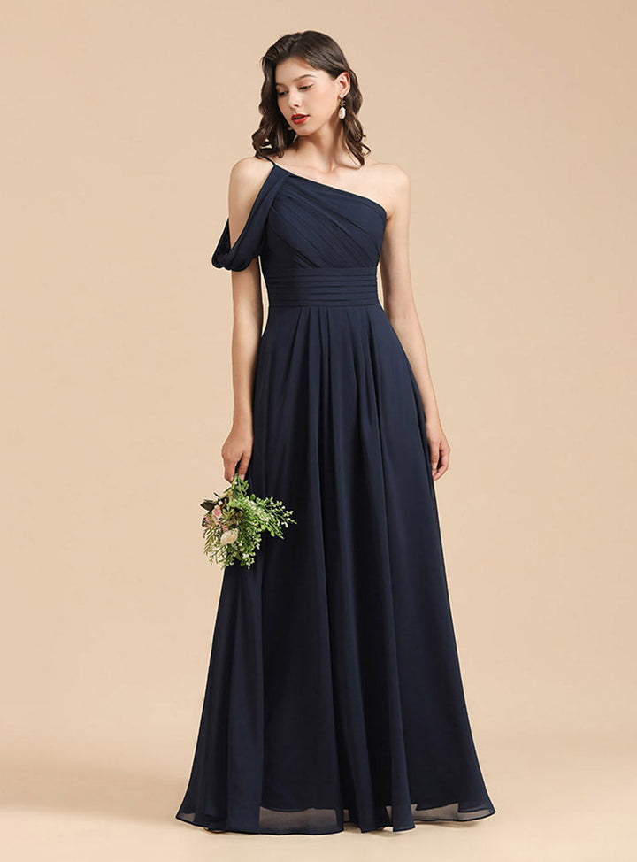 A-Line One Shoulder Sleeveless Floor-Length Dress-koscy