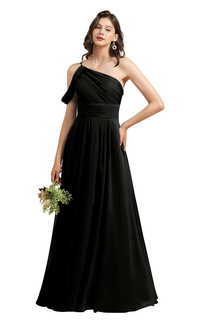 A-Line One Shoulder Sleeveless Floor-Length Dress-koscy