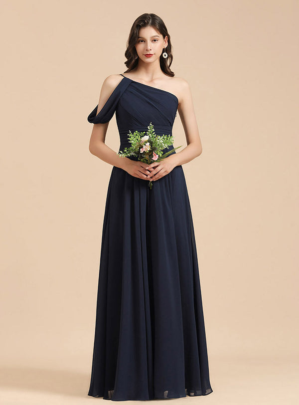 A-Line One Shoulder Sleeveless Floor-Length Dress-koscy