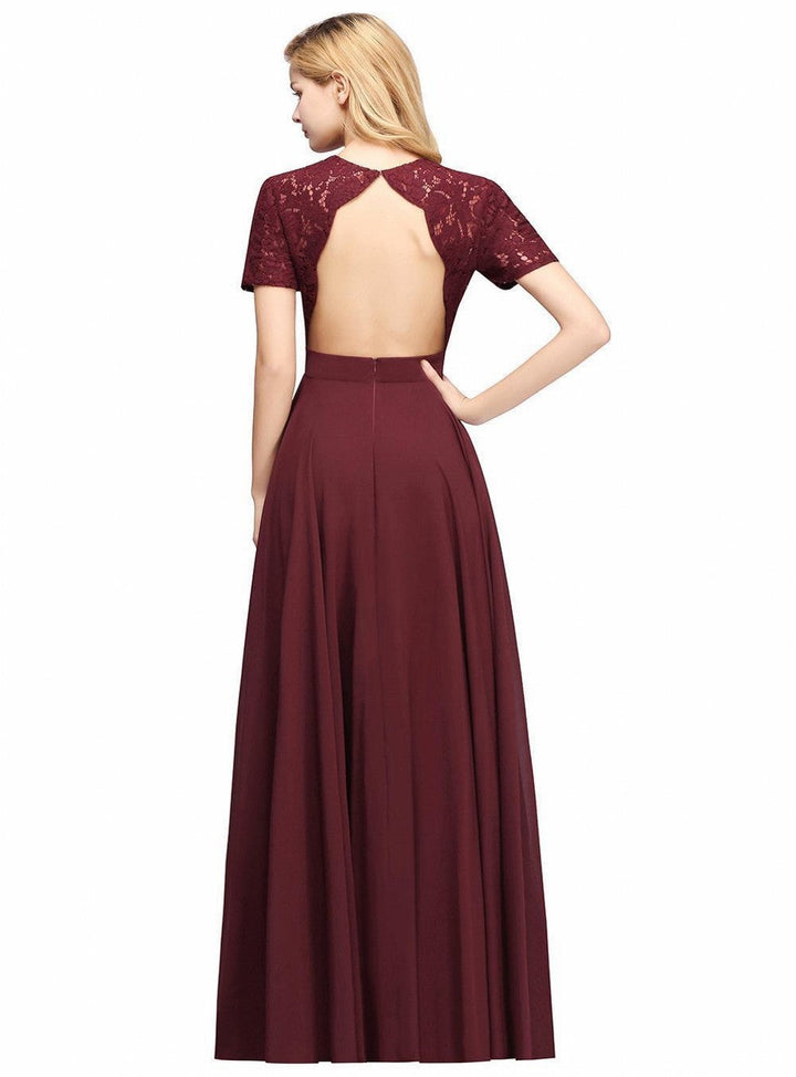 A-line Short Sleeves Chiffon Floor Length Dress-koscy