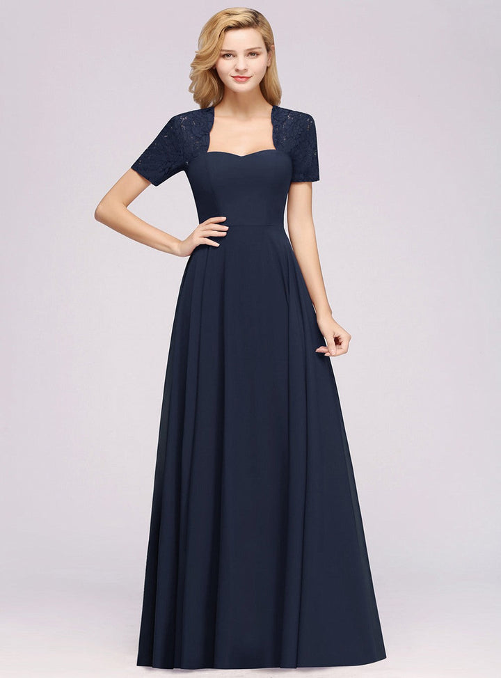 A-line Short Sleeves Chiffon Floor Length Dress-koscy