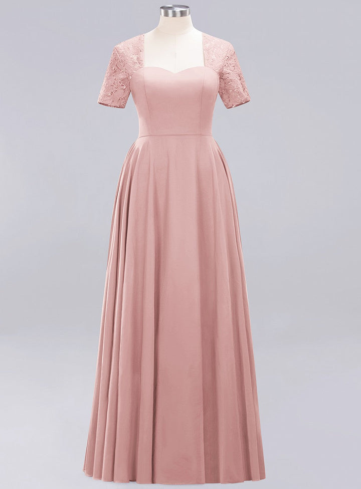 A-line Short Sleeves Chiffon Floor Length Dress-koscy