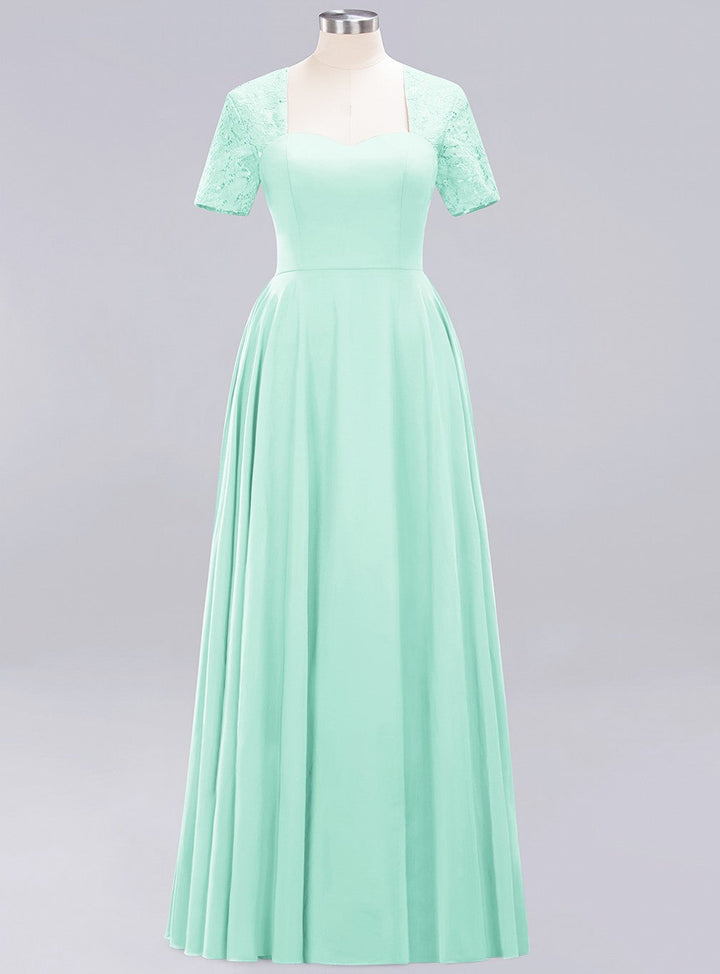 A-line Short Sleeves Chiffon Floor Length Dress-koscy