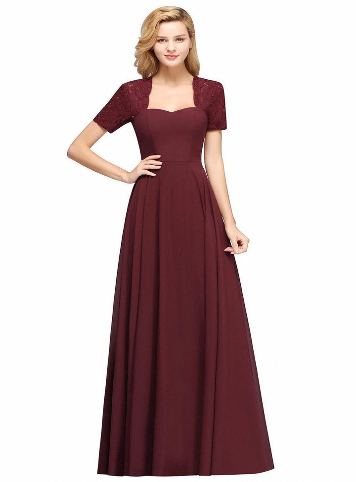 A-line Short Sleeves Chiffon Floor Length Dress-koscy