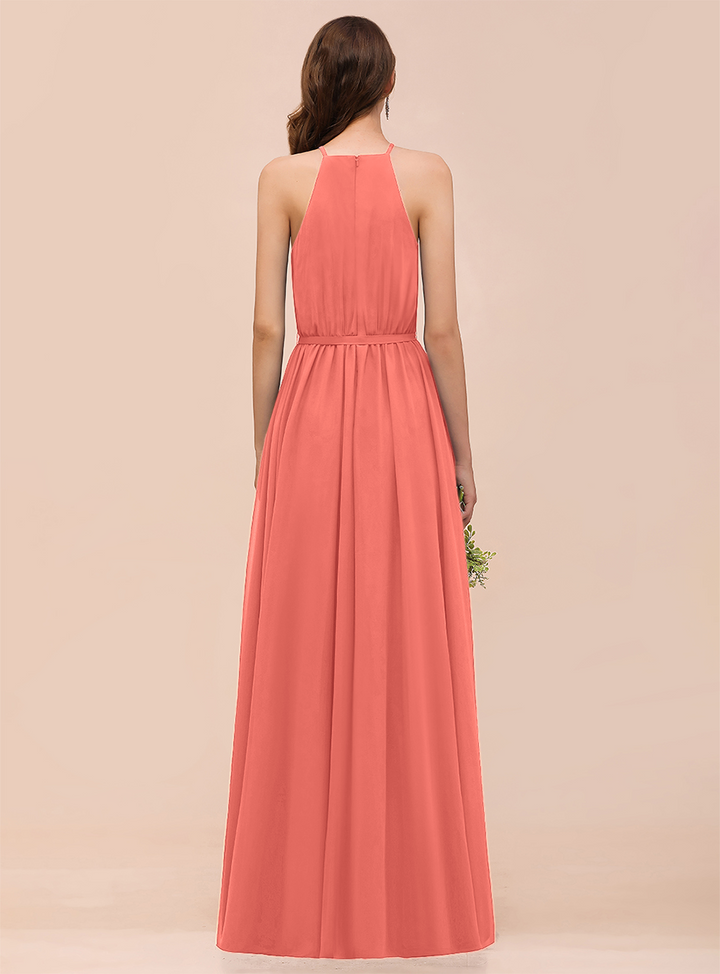 A-Line Sleeveless Chiffon Floor-Length Dress-koscy