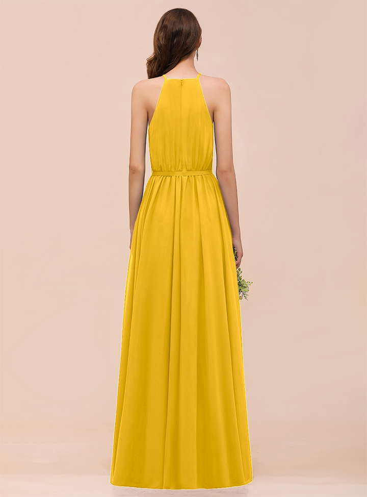 A-Line Sleeveless Chiffon Floor-Length Dress-koscy