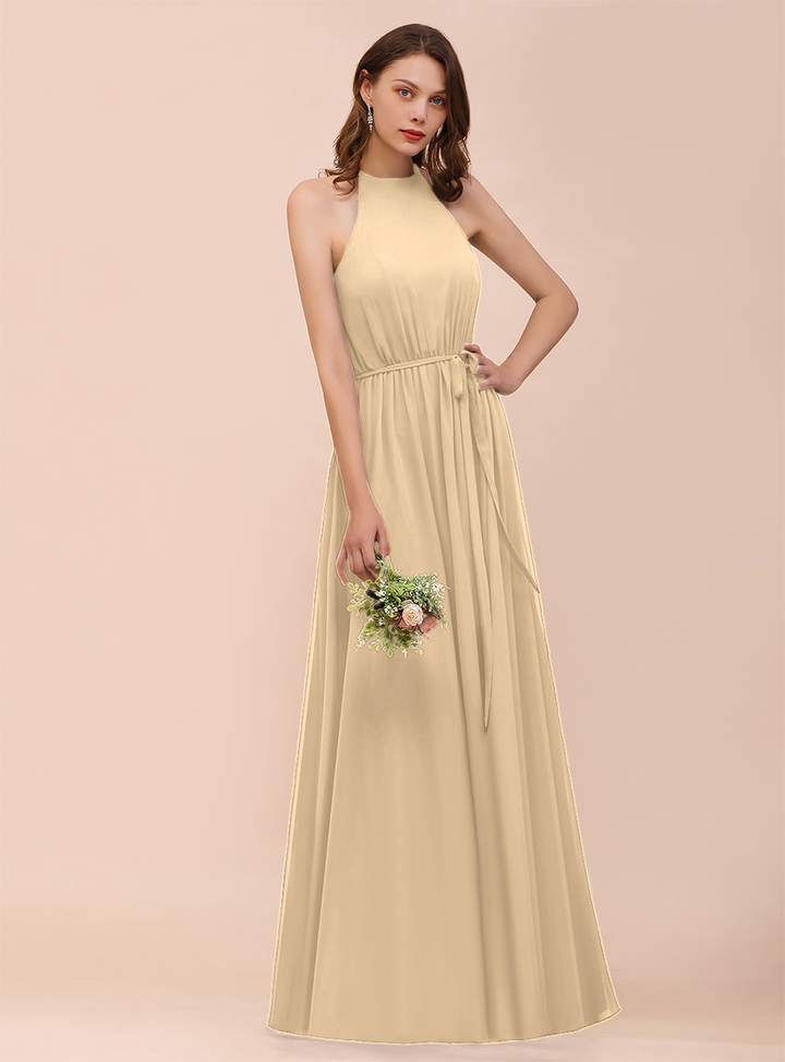 A-Line Sleeveless Chiffon Floor-Length Dress-koscy