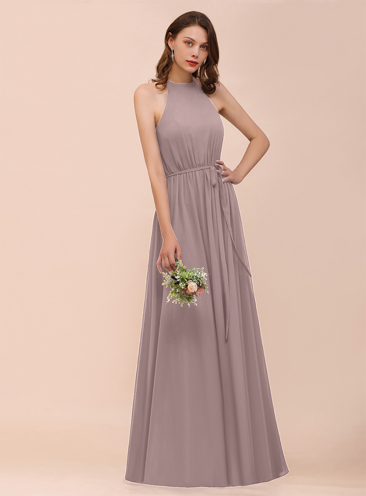 A-Line Sleeveless Chiffon Floor-Length Dress-koscy