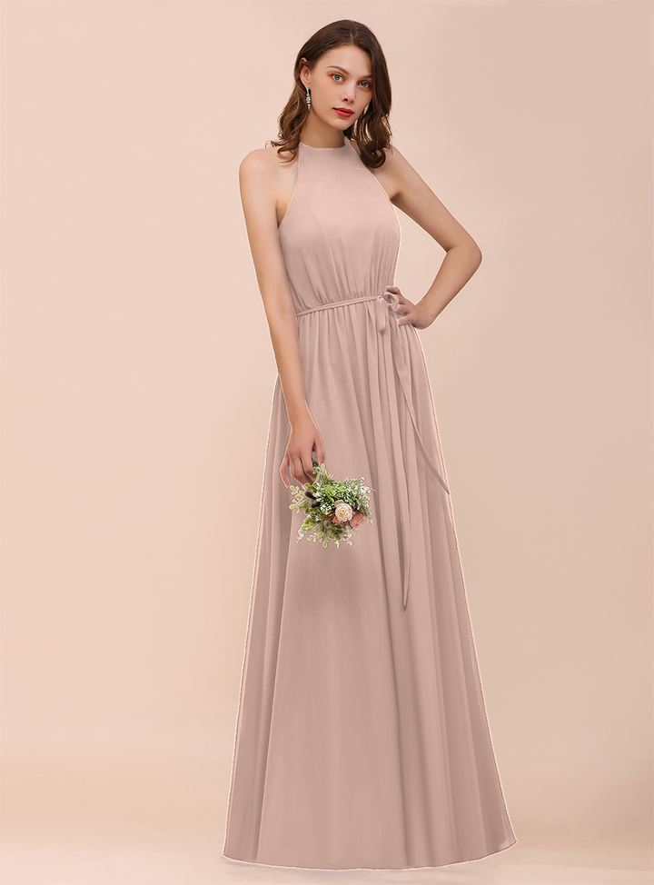 A-Line Sleeveless Chiffon Floor-Length Dress-koscy