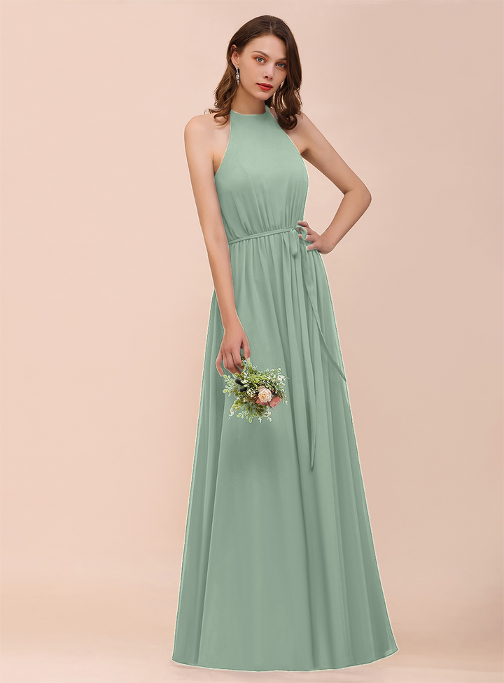 A-Line Sleeveless Chiffon Floor-Length Dress-koscy