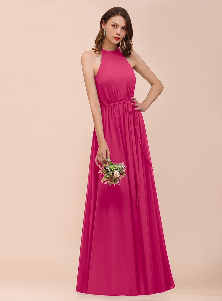 A-Line Sleeveless Chiffon Floor-Length Dress-koscy