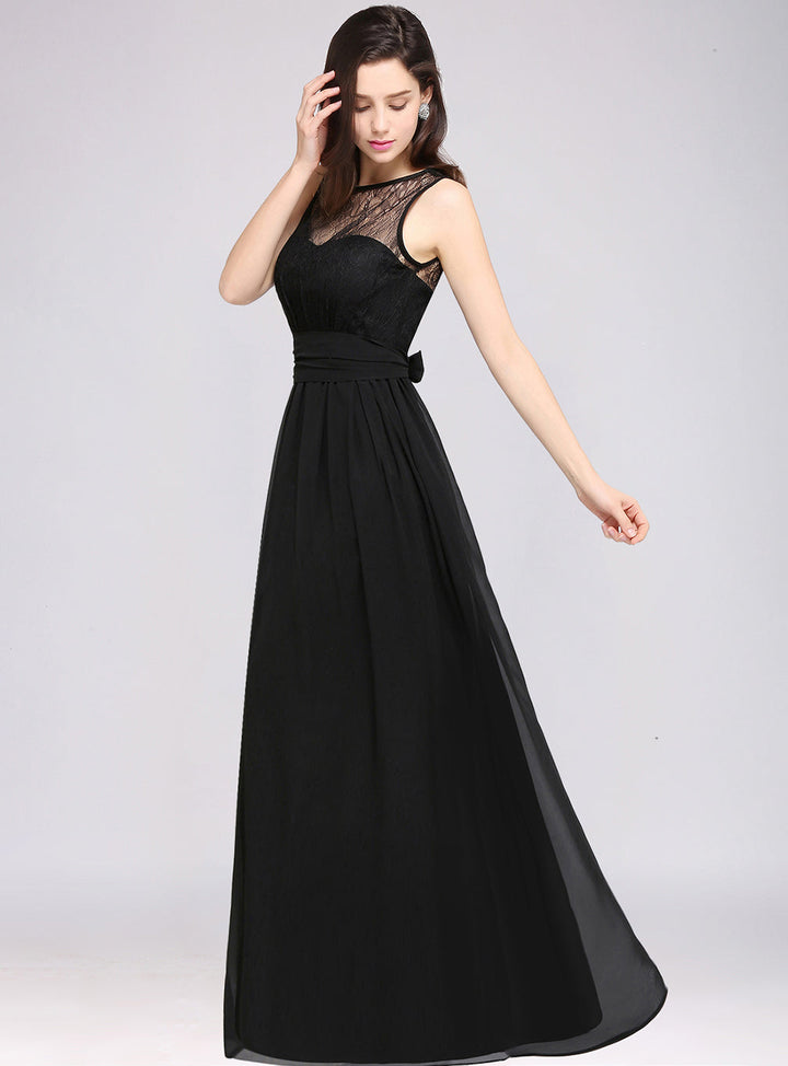 A-line Sleeveless Chiffon Floor-Length Dress-koscy