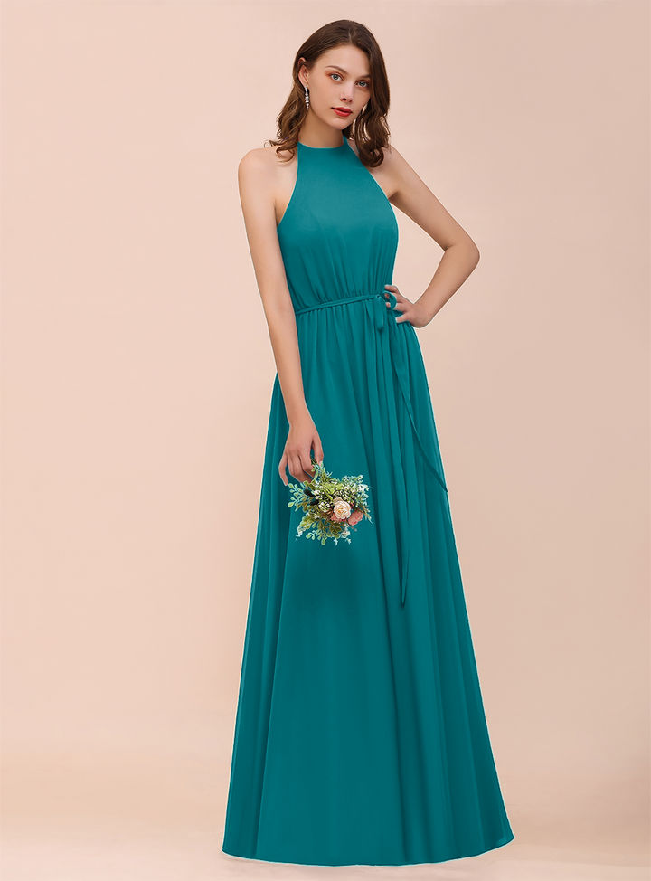 A-Line Sleeveless Chiffon Floor-Length Dress-koscy