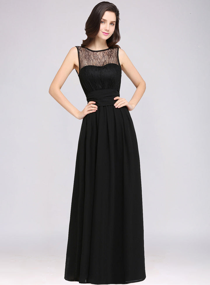 A-line Sleeveless Chiffon Floor-Length Dress-koscy