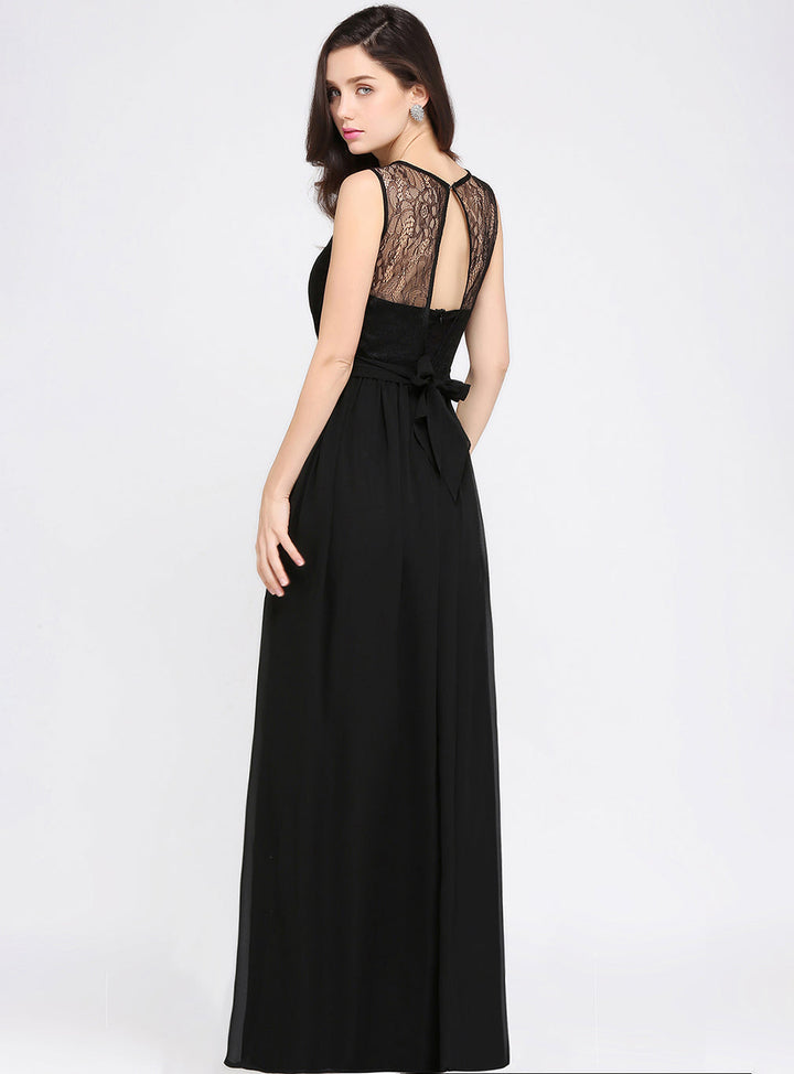 A-line Sleeveless Chiffon Floor-Length Dress-koscy