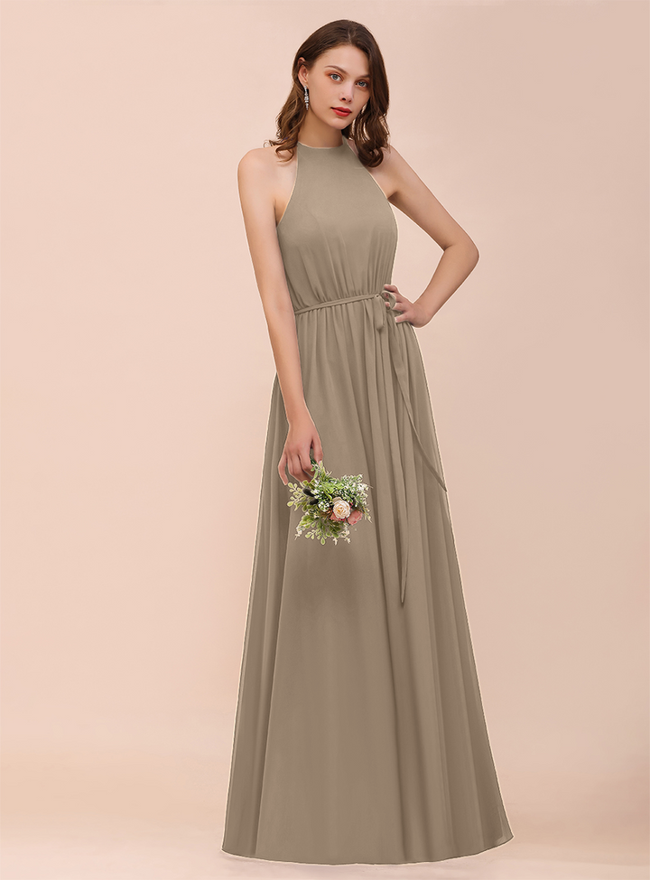 A-Line Sleeveless Chiffon Floor-Length Dress-koscy