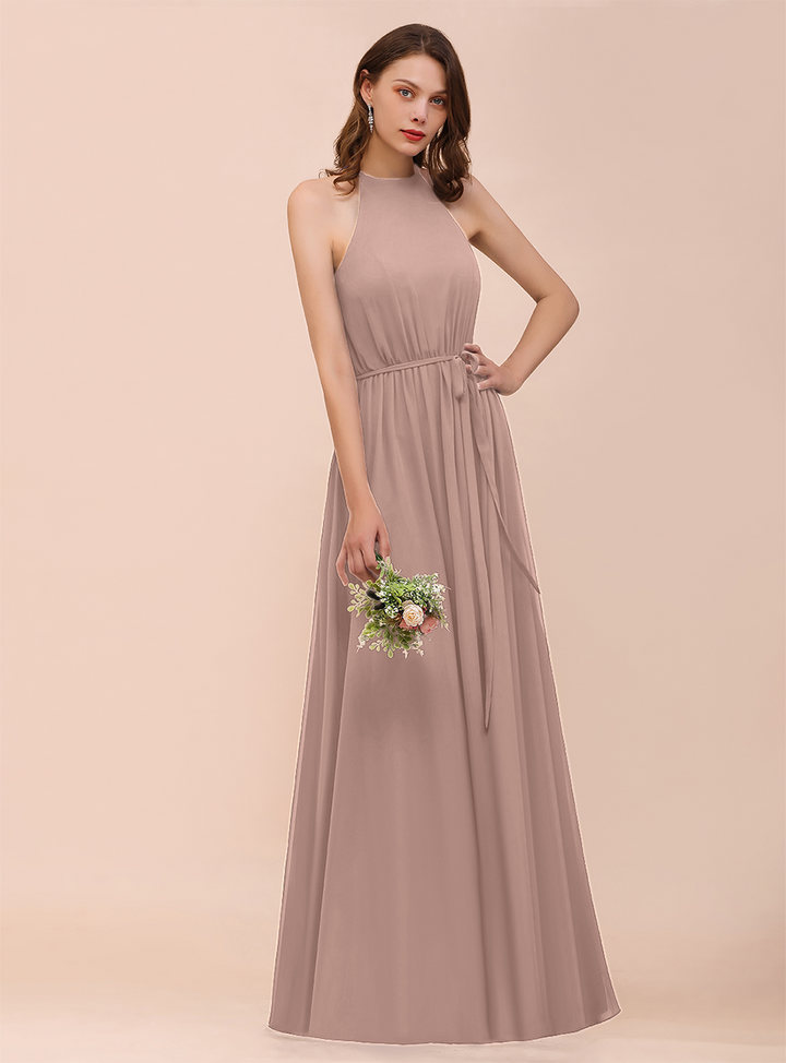 A-Line Sleeveless Chiffon Floor-Length Dress-koscy