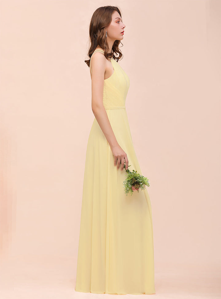 A-Line Sleeveless Chiffon Floor-Length Dress-koscy