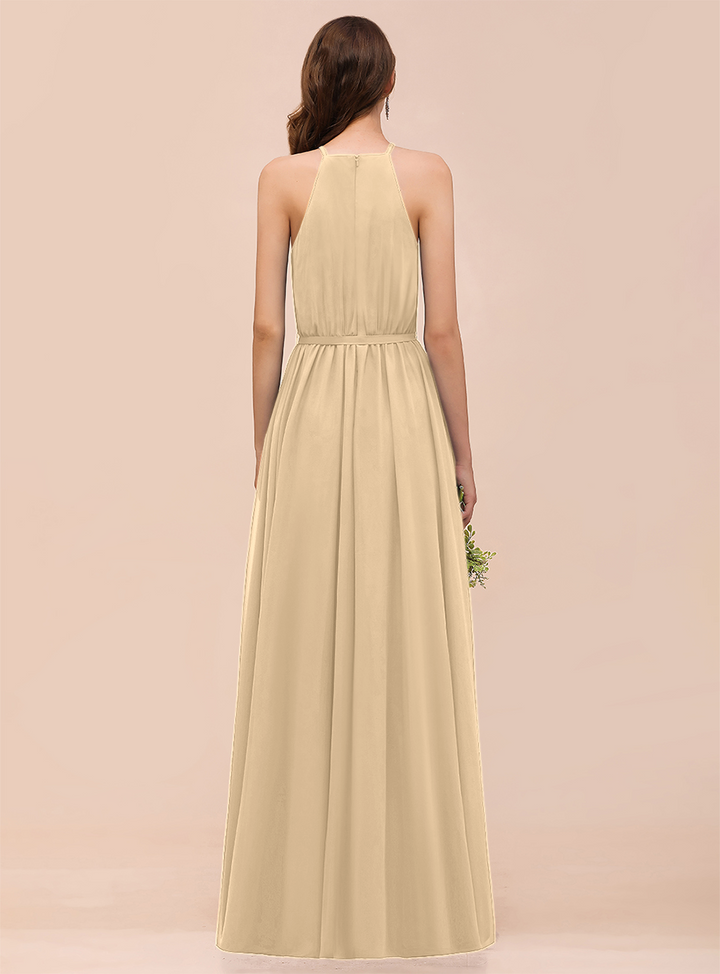 A-Line Sleeveless Chiffon Floor-Length Dress-koscy