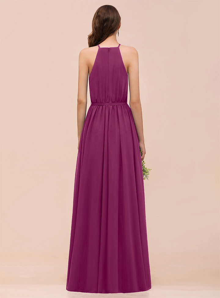 A-Line Sleeveless Chiffon Floor-Length Dress-koscy