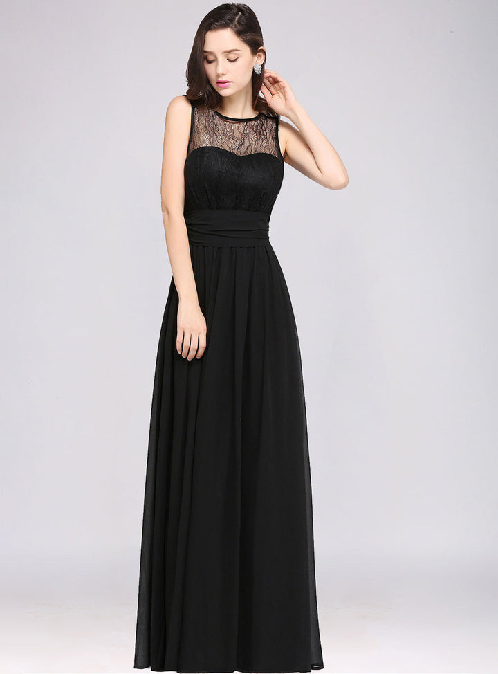 A-line Sleeveless Chiffon Floor-Length Dress-koscy