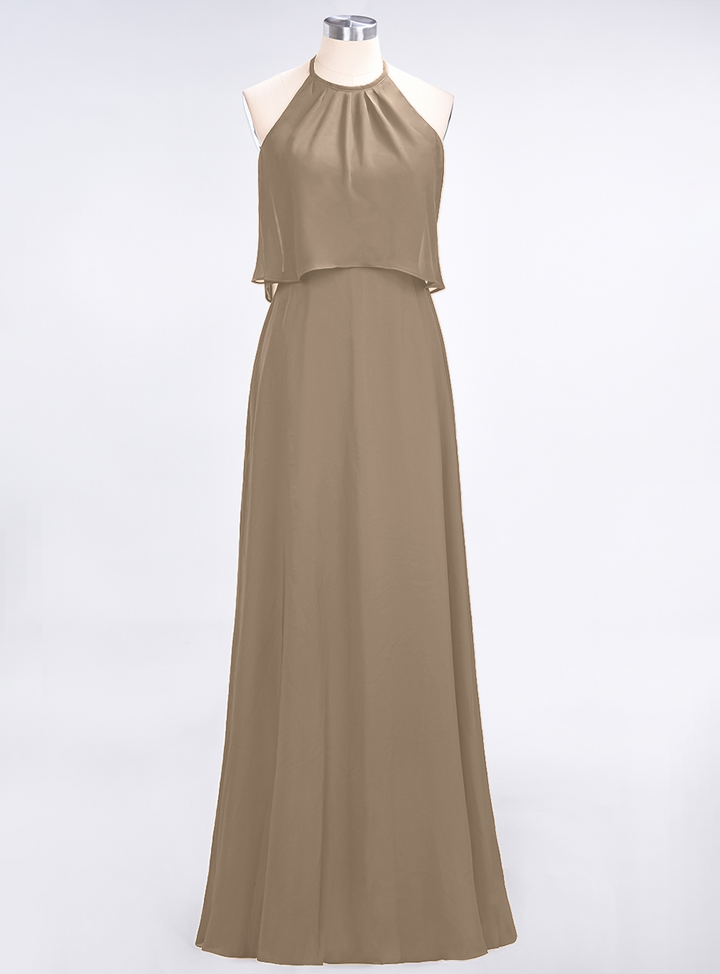 A-line Sleeveless Chiffon Floor-Length Dress Burgundy-koscy