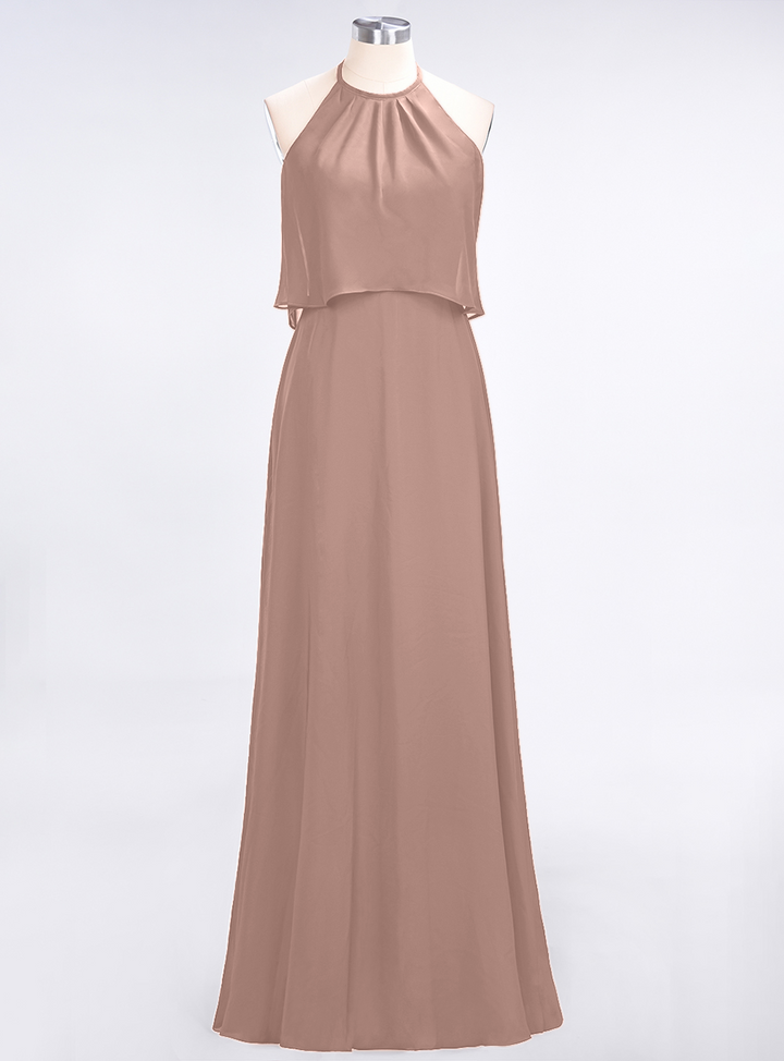 A-line Sleeveless Chiffon Floor-Length Dress Burgundy-koscy