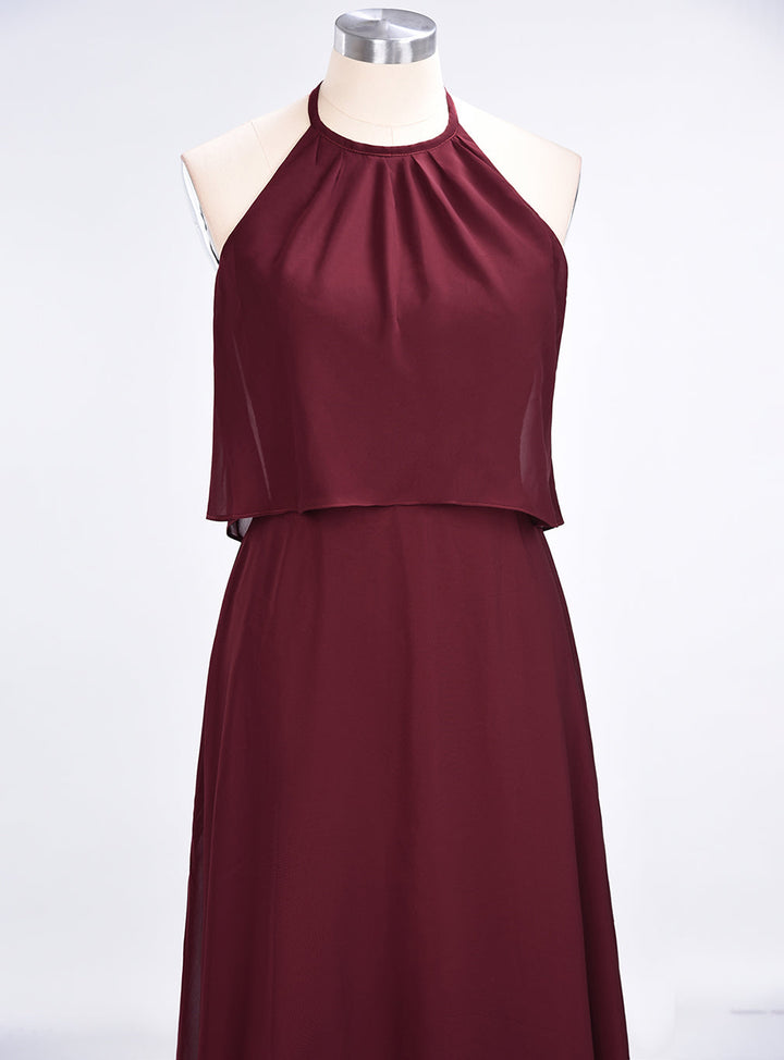 A-line Sleeveless Chiffon Floor-Length Dress Burgundy-koscy