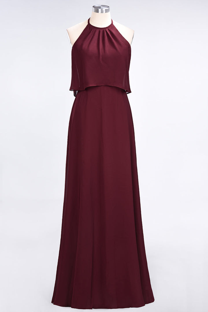 A-line Sleeveless Chiffon Floor-Length Dress Burgundy-koscy