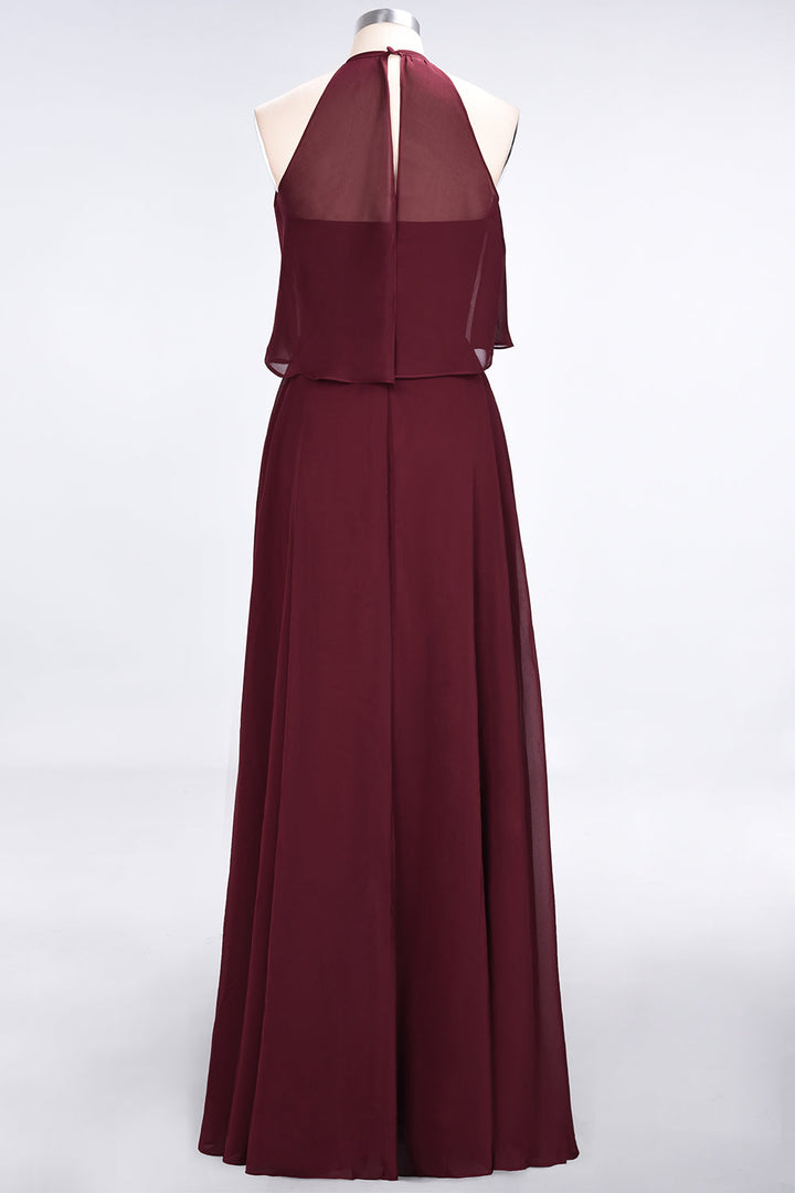 A-line Sleeveless Chiffon Floor-Length Dress Burgundy-koscy