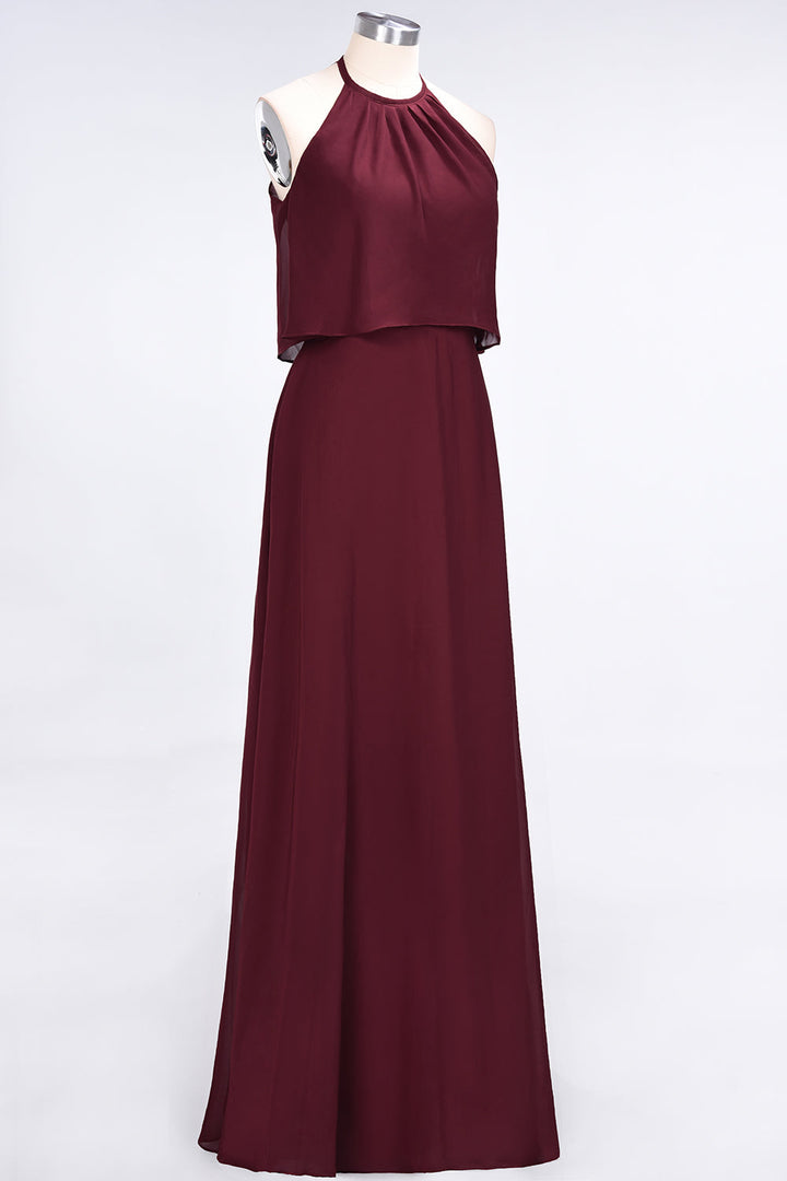 A-line Sleeveless Chiffon Floor-Length Dress Burgundy-koscy