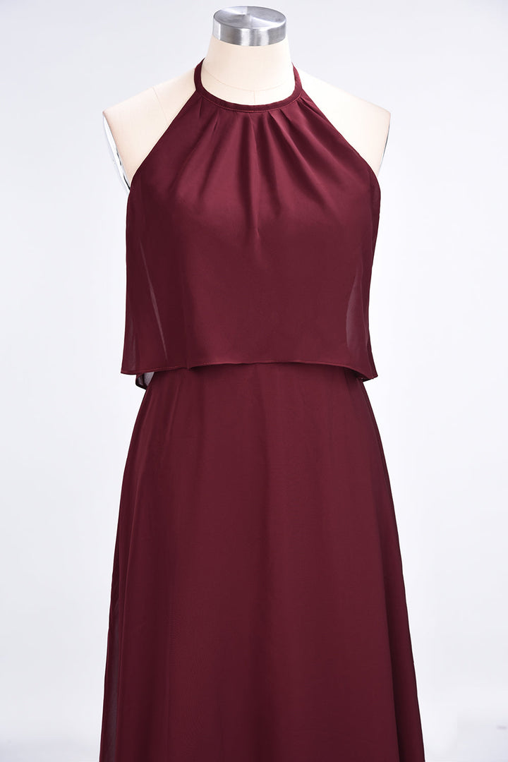 A-line Sleeveless Chiffon Floor-Length Dress Burgundy-koscy