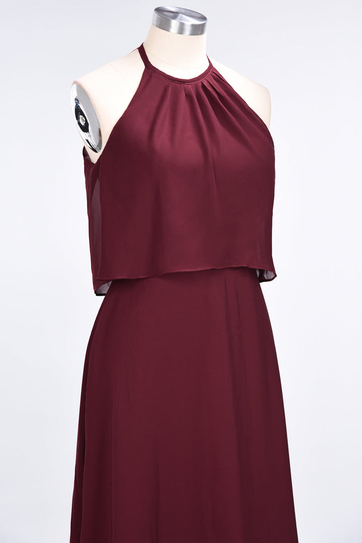 A-line Sleeveless Chiffon Floor-Length Dress Burgundy-koscy