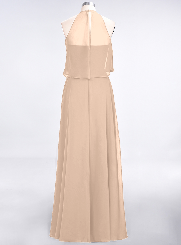 A-line Sleeveless Chiffon Floor-Length Dress Burgundy-koscy