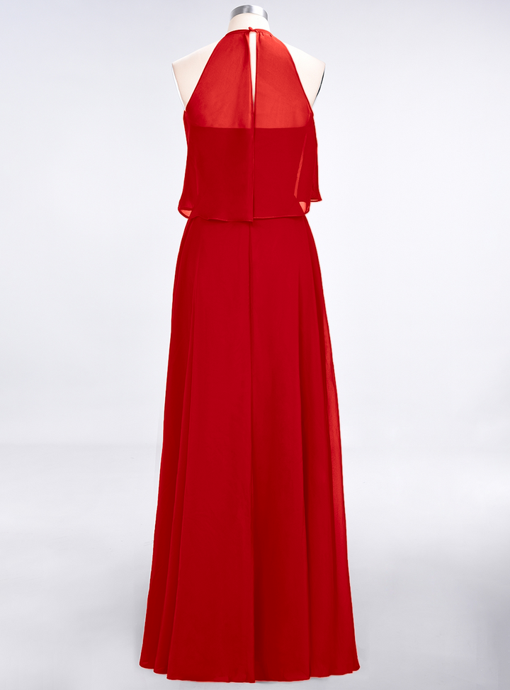 A-line Sleeveless Chiffon Floor-Length Dress Burgundy-koscy