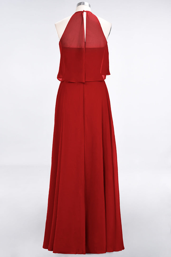 A-line Sleeveless Chiffon Floor-Length Dress Burgundy-koscy