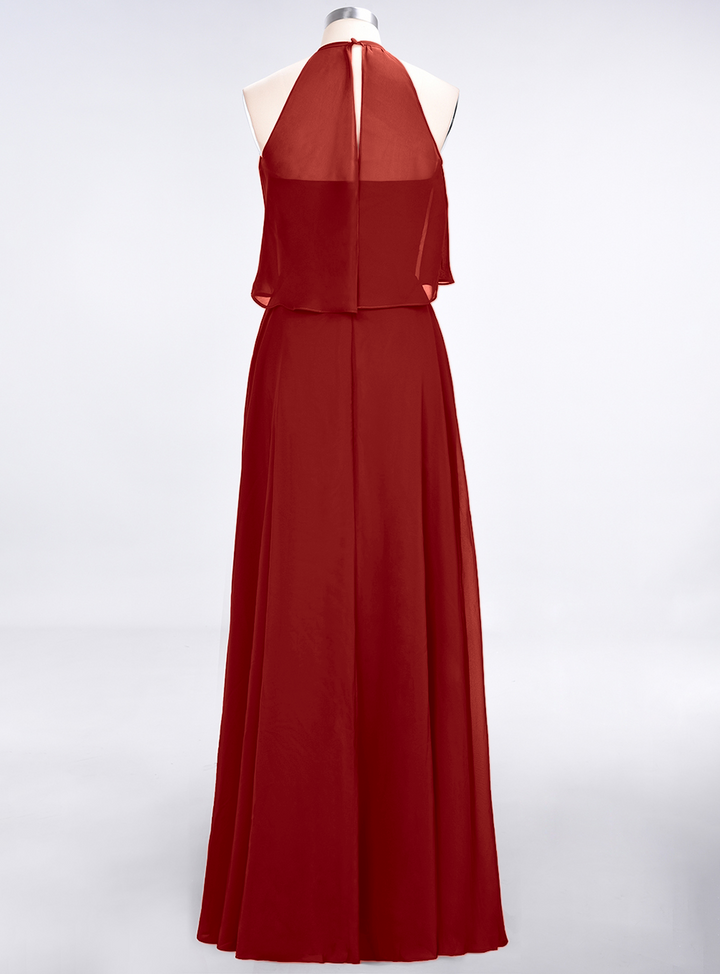 A-line Sleeveless Chiffon Floor-Length Dress Burgundy-koscy